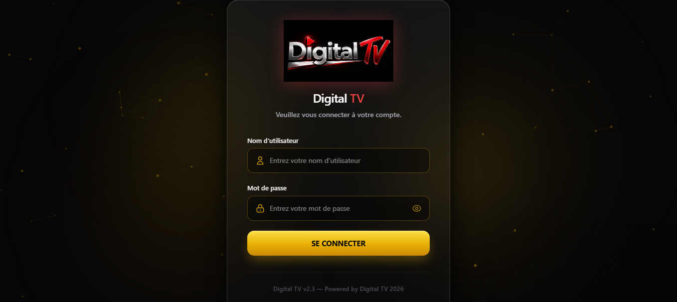 Écran de connexion du panel revendeur Infinity