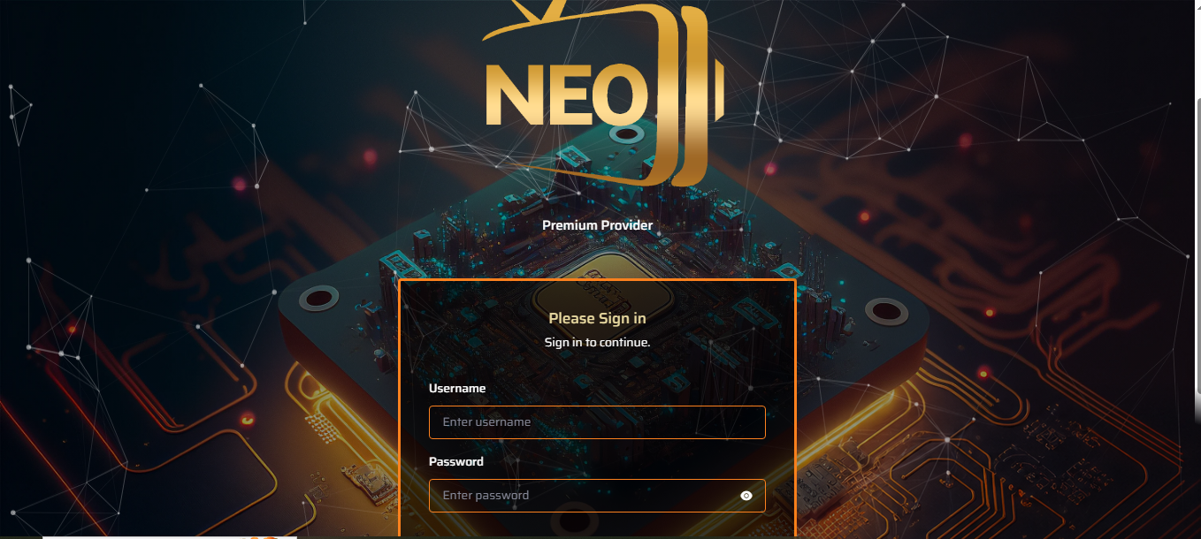 Écran de connexion du panel revendeur Neo4k